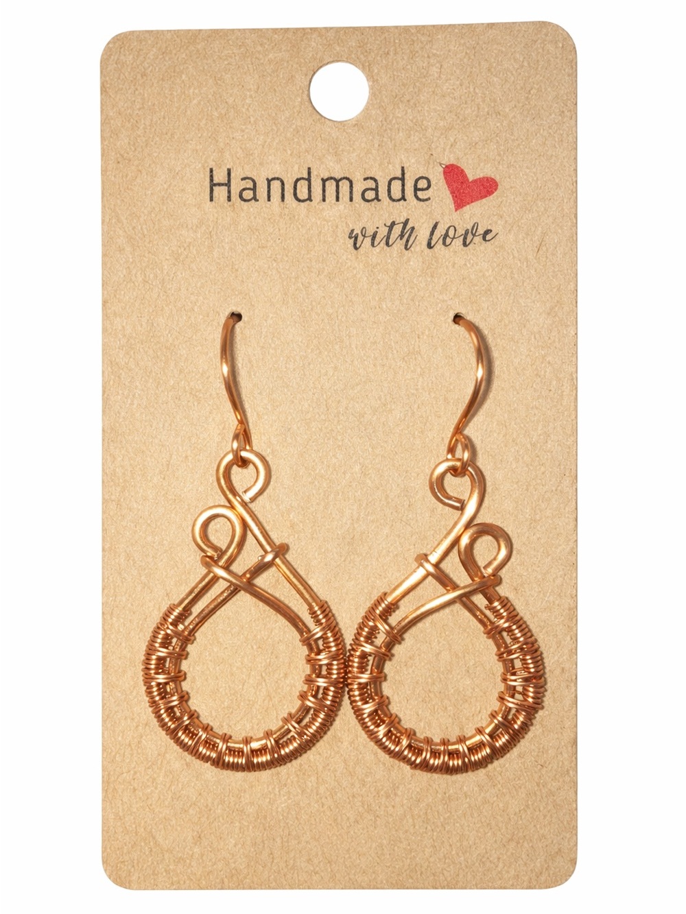 Copper Wire Wrapped Pear Shaped Earrings